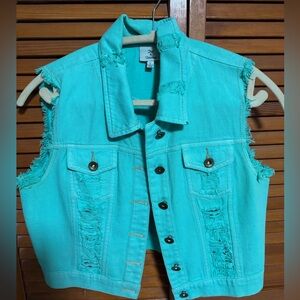 Hot & Delicious turquoise sleeveless distressed vest